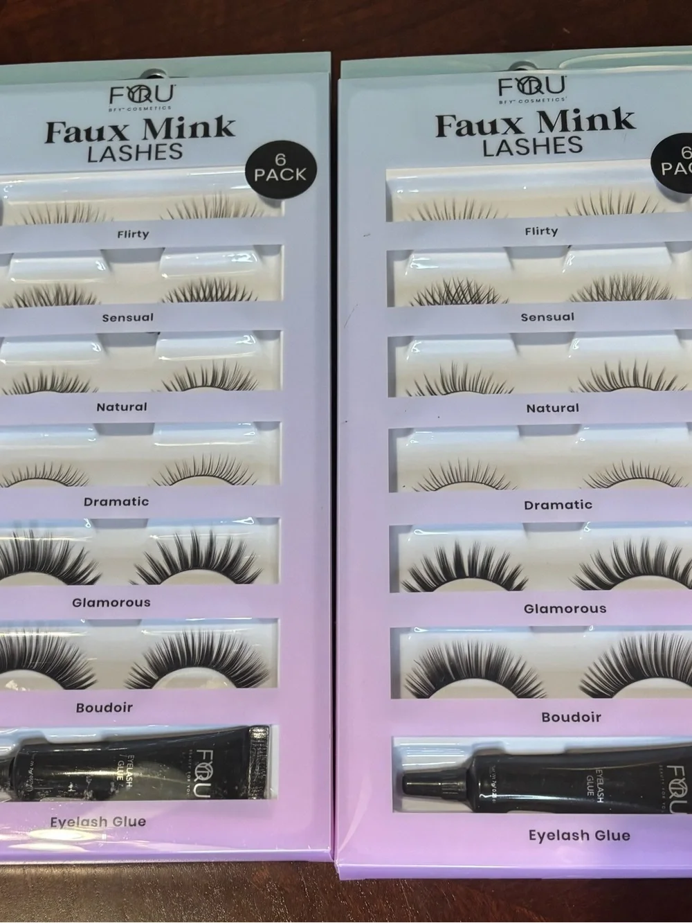 2 Packs of 6 Faux Mink Lashes with Eyelash Glue - Black